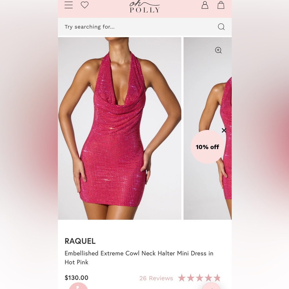 Oh Polly Embellished Extreme Cowl Neck Halter Mini Dress in Hot Pink